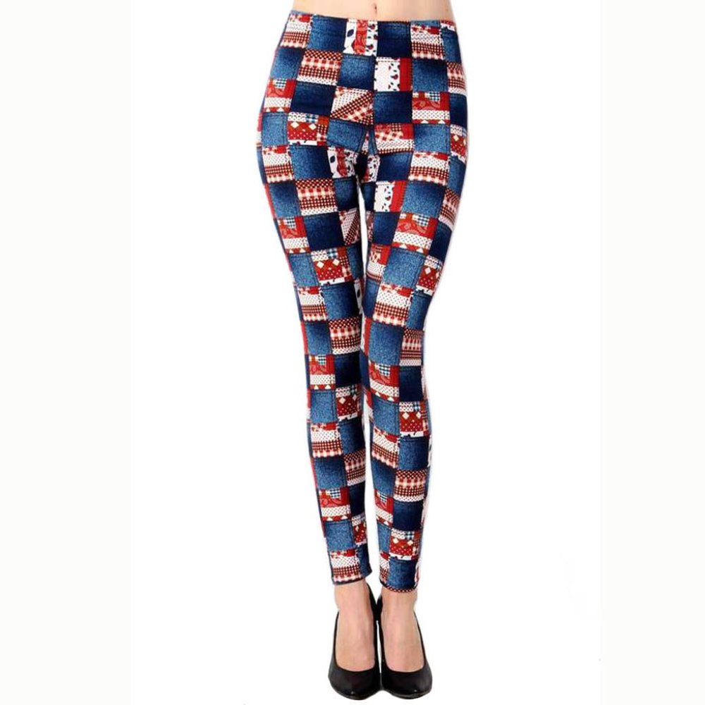 Buttery Soft Printed Leggings - Denim Patch